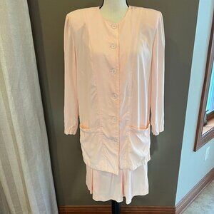 Vintage 80s 2pc Wild Rose Peach Colored Skirt & Jacket, Size 6